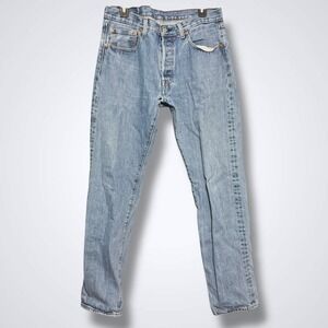 Levis Jeans Mens 32 X 32 Solid Blue Button Fly Distressed Hole Y2K Straight